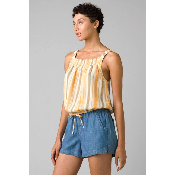 Prana Tops - Prana Womens Size Large Tank Top Striped Organic Cotton Little Palm Cami Yellow